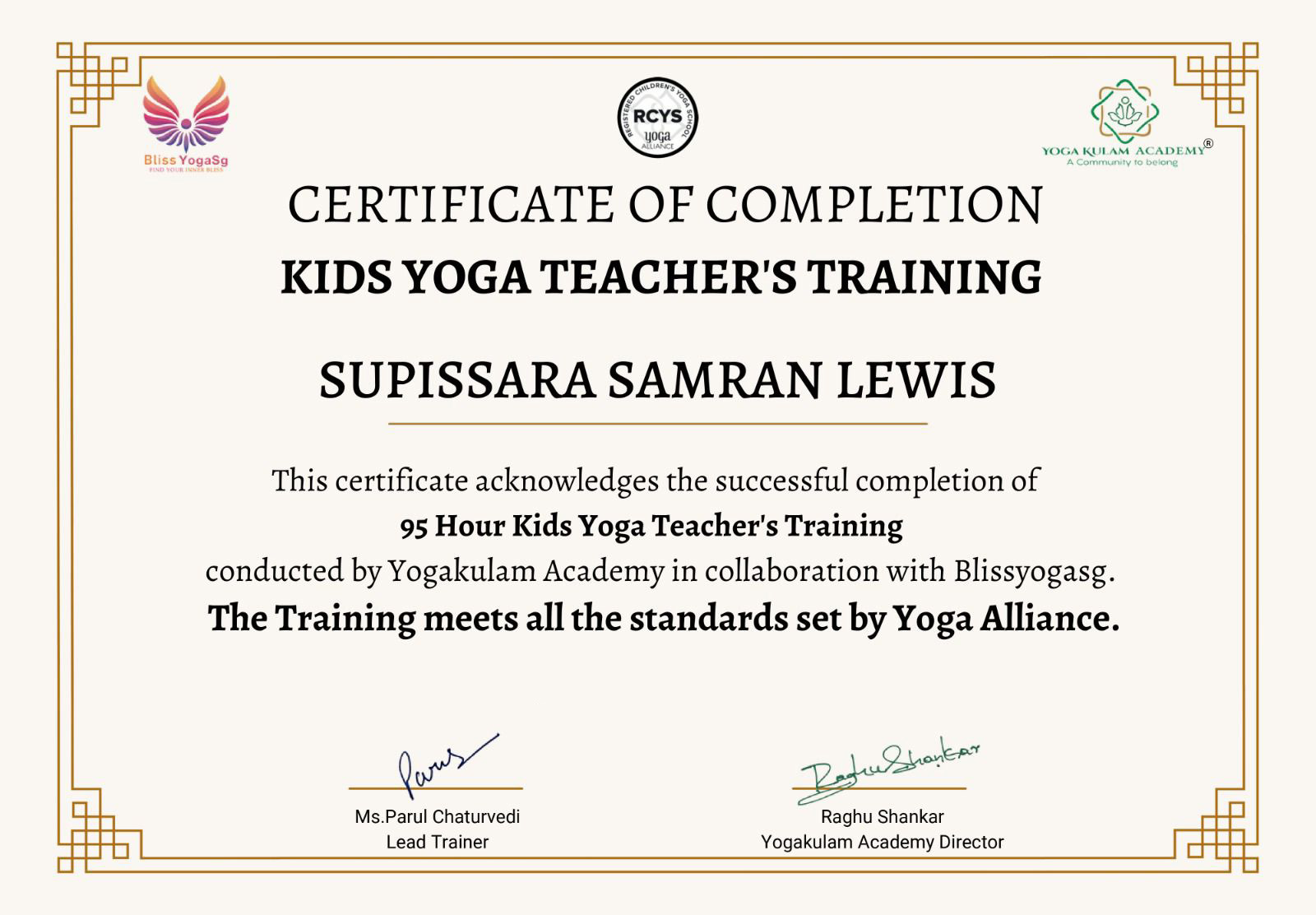 Kids yoga cetificate