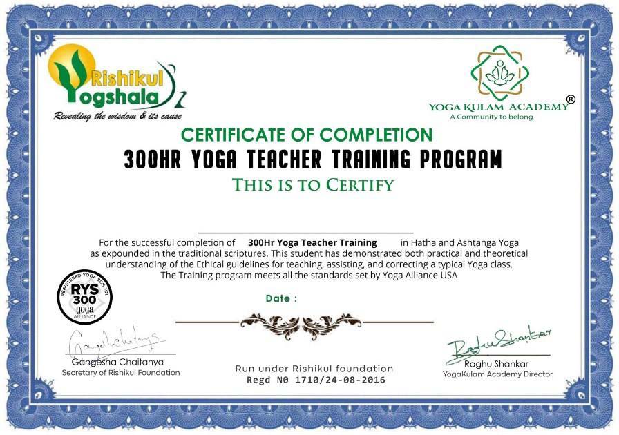 300hr certificate